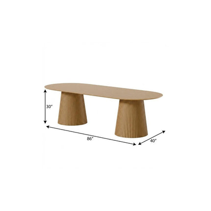 86" Natural Wood Double Pedestal Base Oval Dining Table