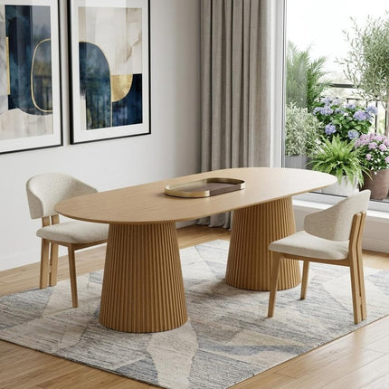86" Natural Wood Double Pedestal Base Oval Dining Table