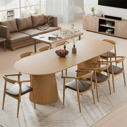 86" Natural Wood Double Pedestal Base Oval Dining Table