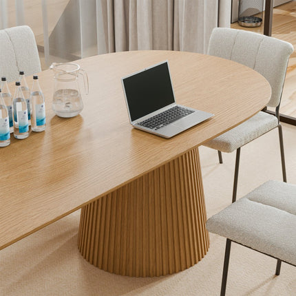 86" Natural Wood Double Pedestal Base Oval Dining Table