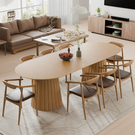 86" Natural Wood Double Pedestal Base Oval Dining Table