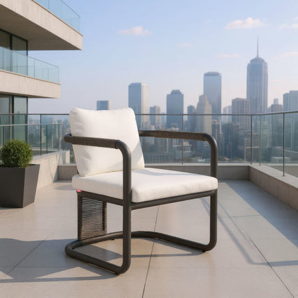 Set of Two Ivory and Black Slipcovered Upholstery Dining Arm Chairs
