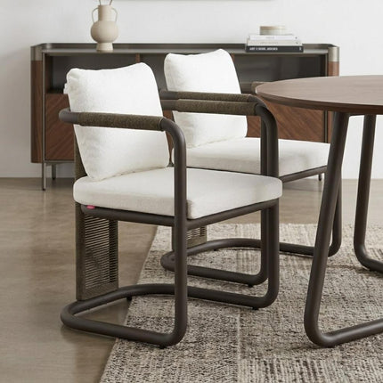 Set of Two Ivory and Black Slipcovered Upholstery Dining Arm Chairs
