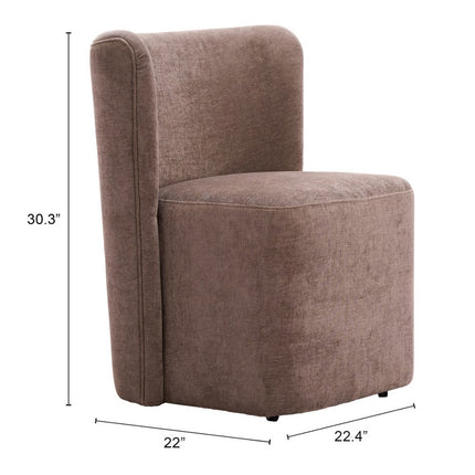 Taupe and Brown Upholstery Dining Side Chair With Wheels