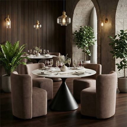 Taupe and Brown Upholstery Dining Side Chair With Wheels
