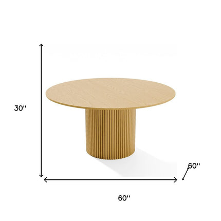 60" Natural Solid Wood Pedestal Base Round Top Dining Table