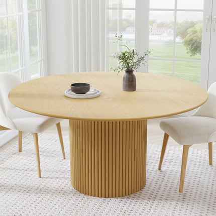 60" Natural Solid Wood Pedestal Base Round Top Dining Table