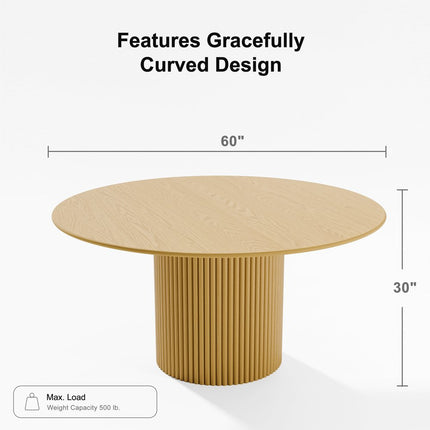 60" Natural Solid Wood Pedestal Base Round Top Dining Table