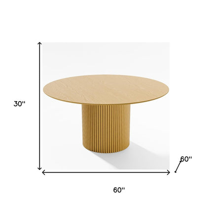60" Natural Solid Wood Pedestal Base Round Top Dining Table