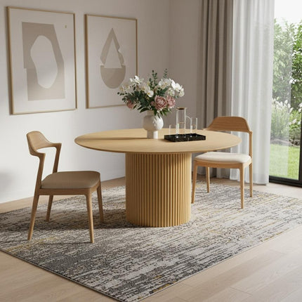 60" Natural Solid Wood Pedestal Base Round Top Dining Table