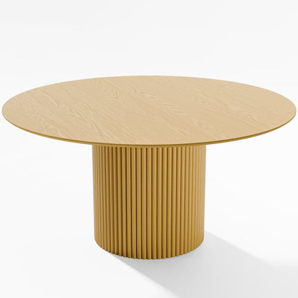 60" Natural Solid Wood Pedestal Base Round Top Dining Table
