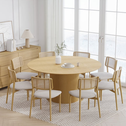60" Natural Solid Wood Pedestal Base Round Top Dining Table