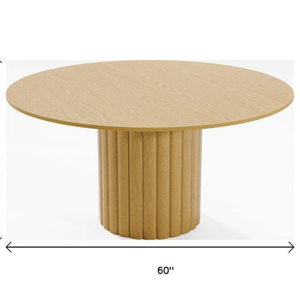 60" Natural Solid Wood Pedestal Base Round Top Dining Table