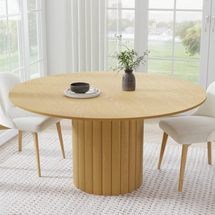 60" Natural Solid Wood Pedestal Base Round Top Dining Table