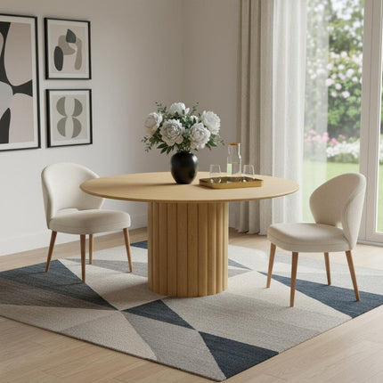 60" Natural Solid Wood Pedestal Base Round Top Dining Table