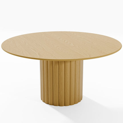 60" Natural Solid Wood Pedestal Base Round Top Dining Table
