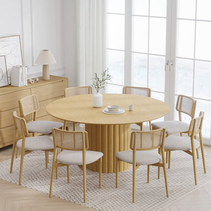 60" Natural Solid Wood Pedestal Base Round Top Dining Table