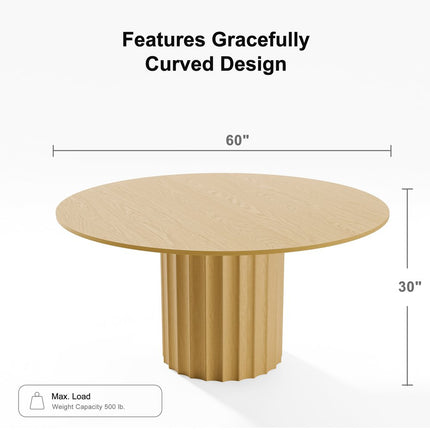 60" Natural Solid Wood Pedestal Base Round Top Dining Table