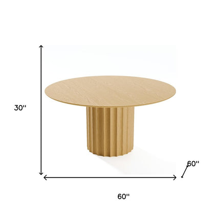 60" Natural Solid Wood Pedestal Base Round Top Dining Table