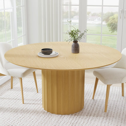 60" Natural Solid Wood Pedestal Base Round Top Dining Table