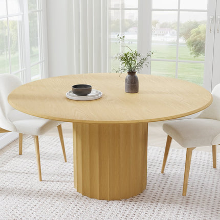60" Natural Solid Wood Pedestal Base Round Top Dining Table
