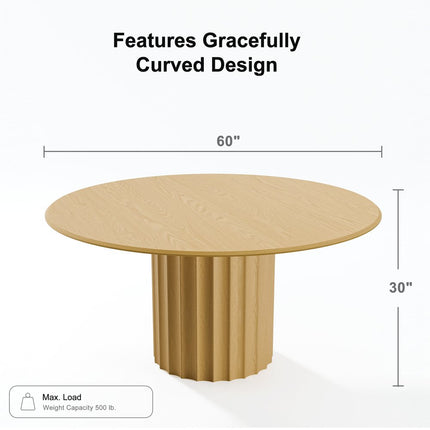 60" Natural Solid Wood Pedestal Base Round Top Dining Table