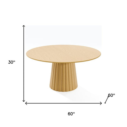 60" Natural Solid Wood Pedestal Base Round Top Dining Table
