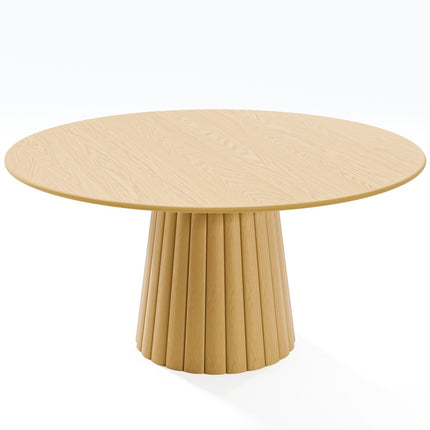 60" Natural Solid Wood Pedestal Base Round Top Dining Table