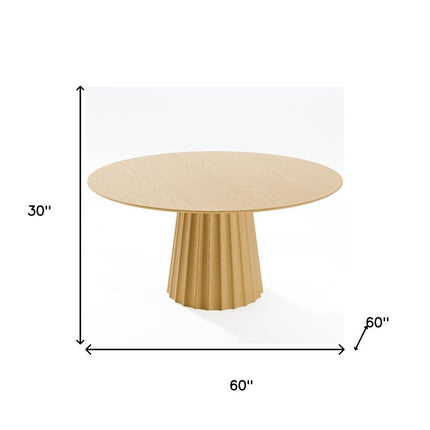 60" Natural Solid Wood Pedestal Base Round Top Dining Table