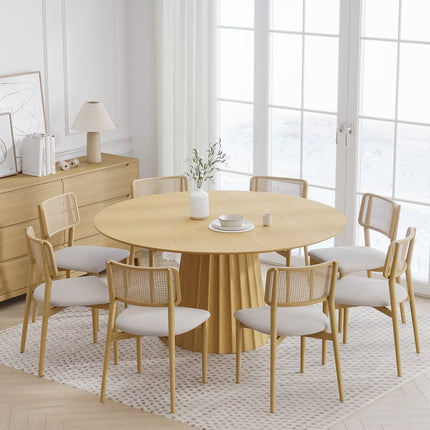 60" Natural Solid Wood Pedestal Base Round Top Dining Table