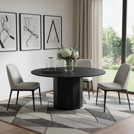 60" Black Solid Wood Pedestal Base Round Top Dining Table