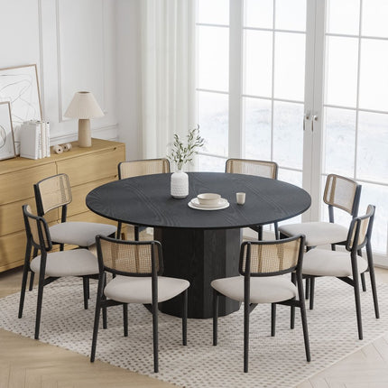 60" Black Solid Wood Pedestal Base Round Top Dining Table