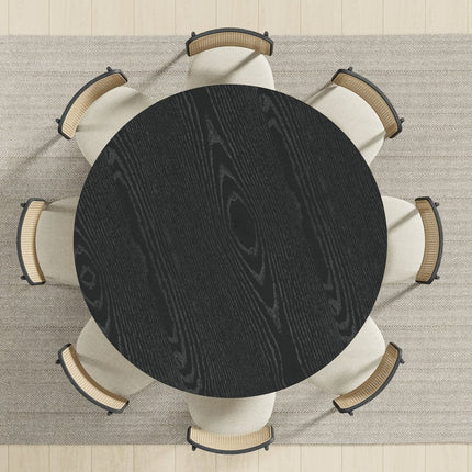 60" Black Solid Wood Pedestal Base Round Top Dining Table