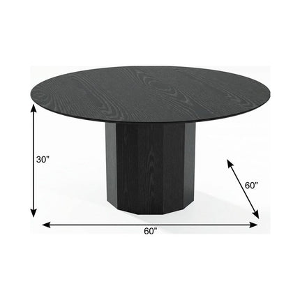 60" Black Solid Wood Pedestal Base Round Top Dining Table