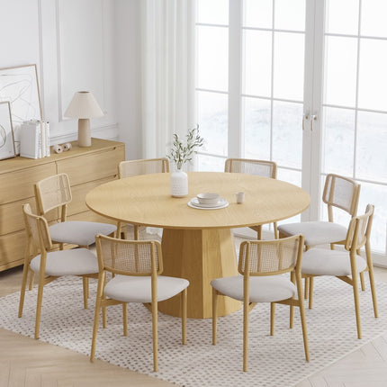 60" Oak Wood Pedestal Base Round Top Dining Table