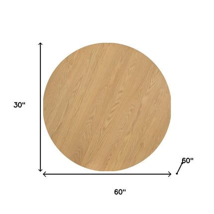 60" Oak Wood Pedestal Base Round Top Dining Table