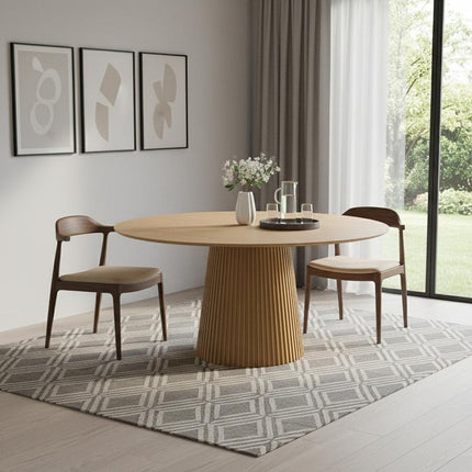 60" Oak Wood Pedestal Base Round Top Dining Table