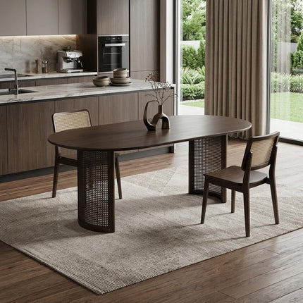 79" Walnut Wood Double Pedestal Base Oval Dining Table