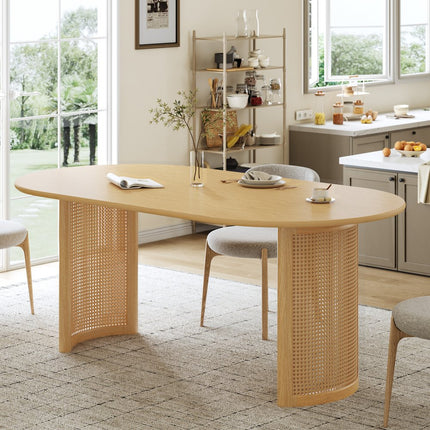 79" Natural Wood Double Pedestal Base Oval Dining Table