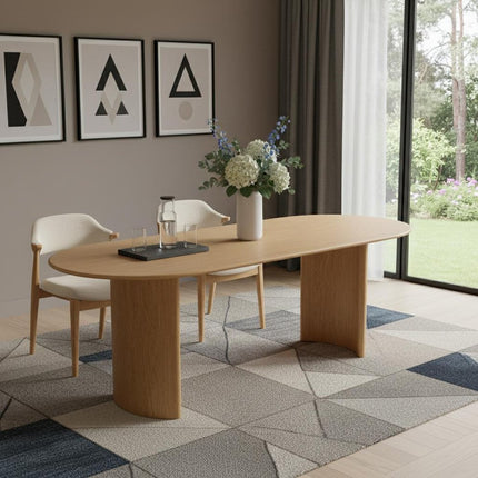 79" Natural Solid Wood Double Pedestal Base Oval Dining Table