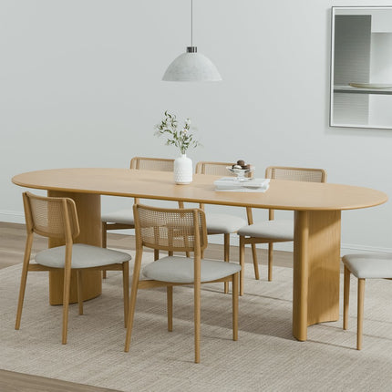 79" Natural Solid Wood Double Pedestal Base Oval Dining Table