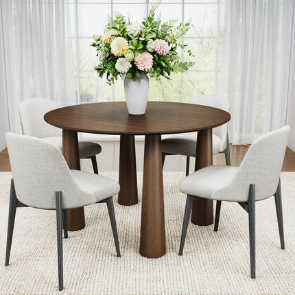 59" Walnut Wood Round Top Dining Table