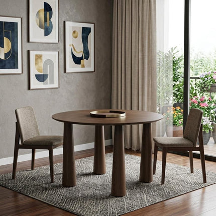 59" Walnut Wood Round Top Dining Table