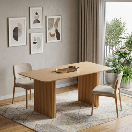 67" Natural Wood Double Pedestal Base Dining Table