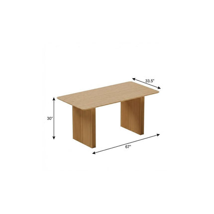 67" Natural Wood Double Pedestal Base Dining Table
