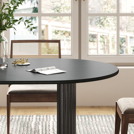 67" Black Wood Double Pedestal Base Oval Dining Table