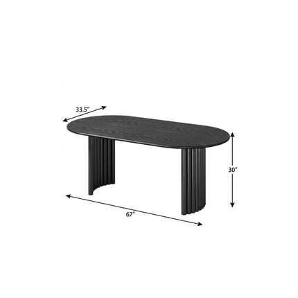 67" Black Wood Double Pedestal Base Oval Dining Table