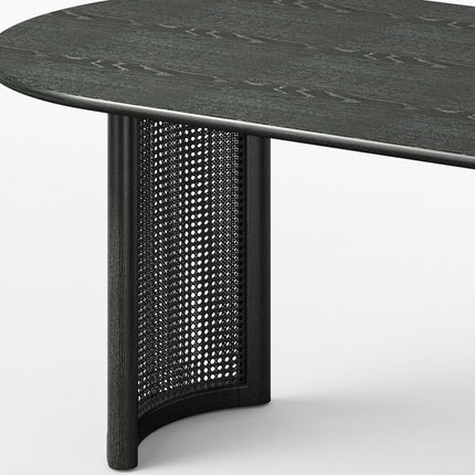 67" Black Wood Double Pedestal Base Oval Dining Table