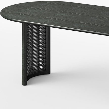 67" Black Wood Double Pedestal Base Oval Dining Table