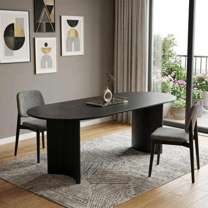 67" Black Wood Double Pedestal Base Oval Dining Table